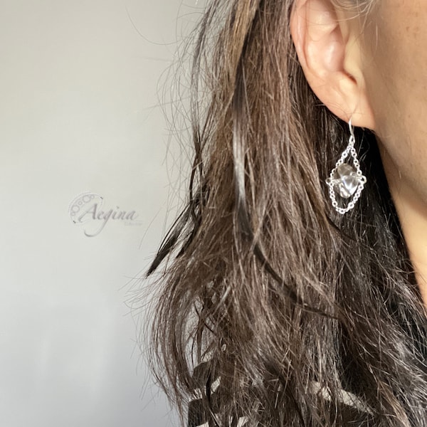 Tsjechische symfonie zilveren metallic glazen oorbellen, 925 sterling zilver Dangle Drop Chain oorbellen, universum design oorbellen, cadeau voor haar