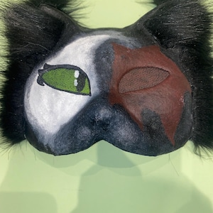 plastic furry therian costume cat mask black and white