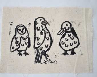 Birds Ink Stamped Handmade Sew On Patch | Owl, Bird, Duck