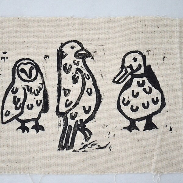 Birds Ink Stamped Handmade Sew On Patch | Owl, Bird, Duck