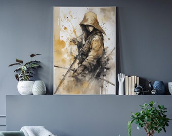 Abstract Samurai Ink Painting, Japanese Warrior Digital Download, Wall Art For A New Home, Zen Inspired Art, Gift For Him