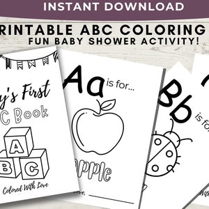 ABC ブック ベビーシャワー アクティビティ、ぬり絵、赤ちゃんの初めての ABC ブック ベビーシャワー ゲーム、ベビーシャワー ゲストブック、デジタル インスタント ダウンロード