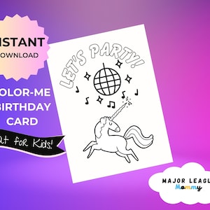 Let's Party Unicorn Birthday Card, Wydrukuj Dziecięcą Kartkę Urodzinową, Kolorowanka Urodzinowa Kartka, Zrób To Sam, Napisz Własną Wiadomość, Pobieranie Cyfrowe