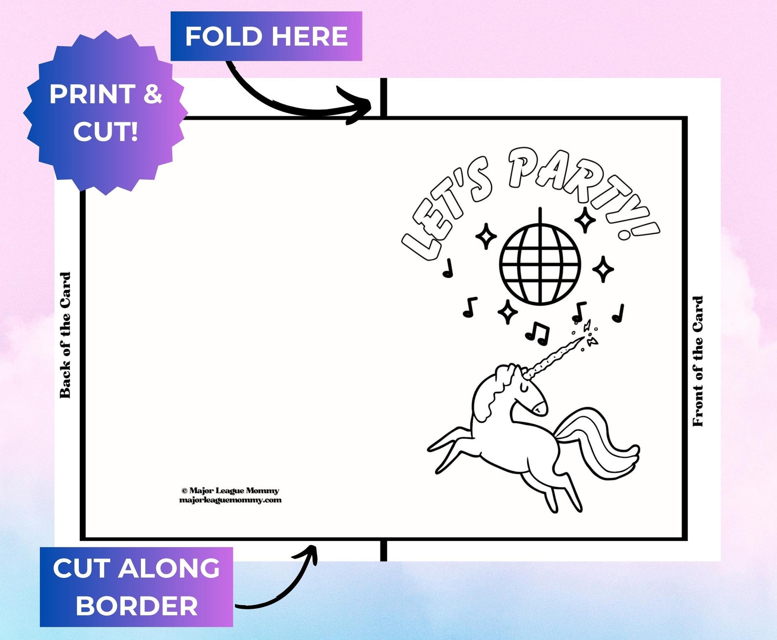 6-pack Unicorn Color Your Own PRINTABLE Birthday Cards Color - Etsy