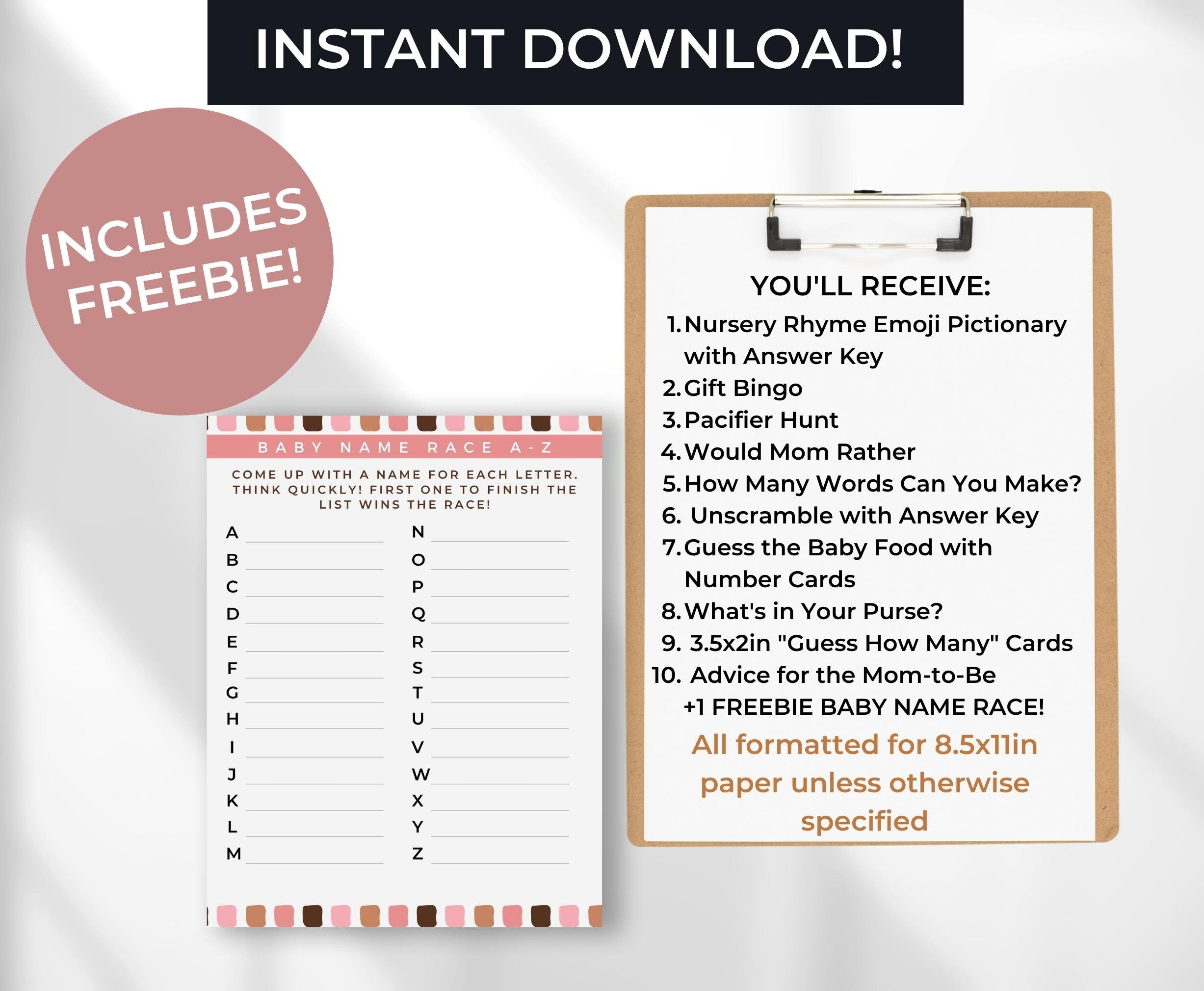 Floral Baby Shower Game Bundle PLUS Bonus Baby Name Race Printable