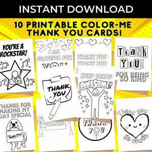 10 afdrukbare bedankkaarten, kleur uw eigen bedankkaart, afdrukbare bedankbriefje voor kinderen, direct downloaden, thuis afdrukken kleurkaarten