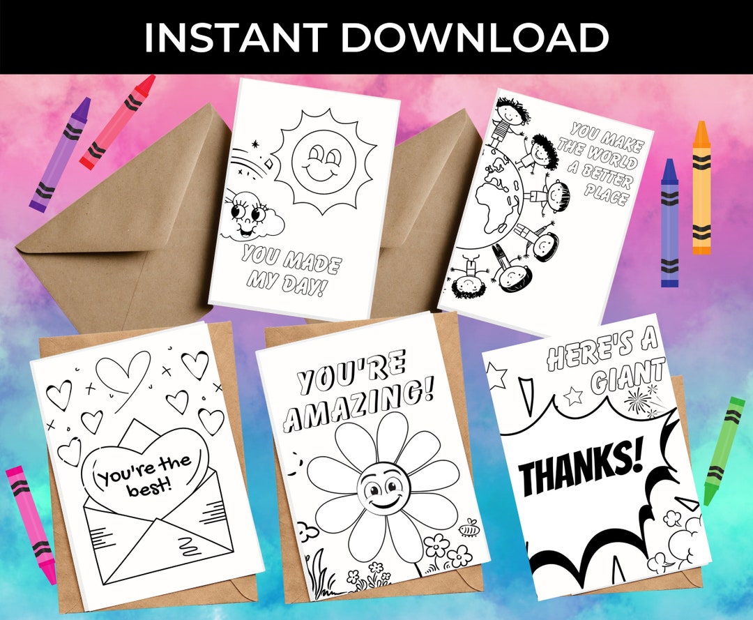 buy 10-pack color-me thank you cards for kids full spread, instant download, printable folded thank you card, thank you printable card online in india