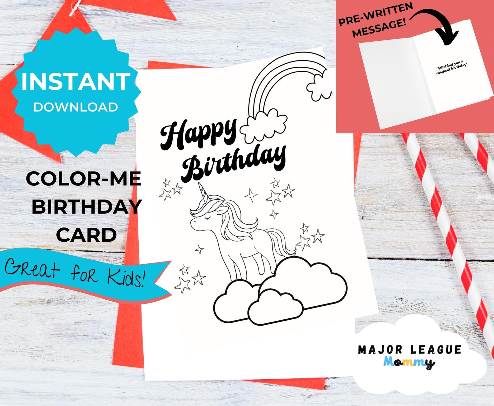 Printable Happy Birthday Card, Coloring Birthday Card, Unicorn Birthday ...