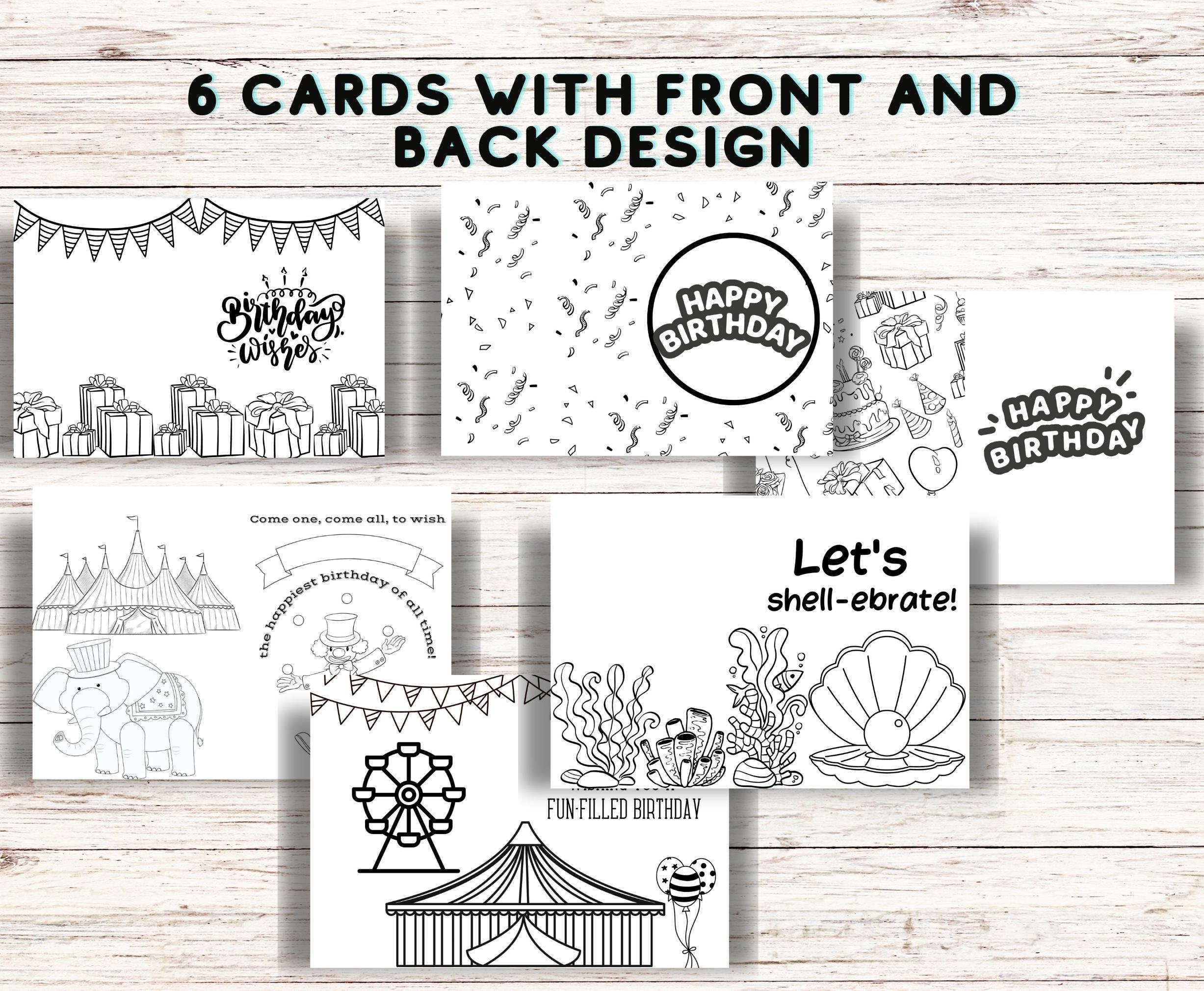 15 Printable Birthday Card Coloring Pages, Coloring Greeting Card, Kids