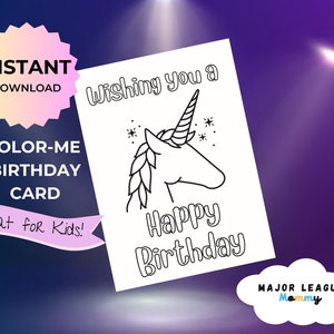 Ik wens je een gelukkige verjaardag afdrukbare verjaardagskaart, Color Me Unicorn verjaardagskaart, leeg interieur, schrijf je eigen bericht, afdrukbaar