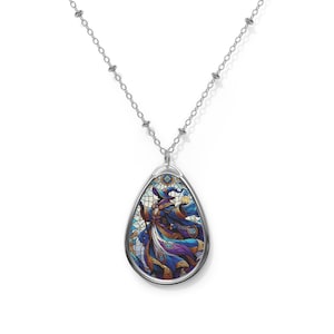 Stained Glass Wizard Teardrop Pendant Necklace - Dungeons & Dragons Fantasy Jewelry