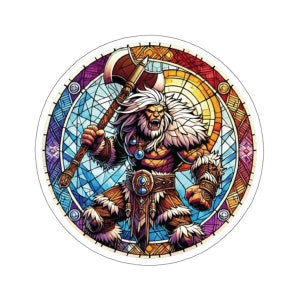 Stained Glass Barbarian Sticker - Dungeons & Dragons Fantasy Art - 2&quot;x2&quot; or 4&quot;x4&quot;