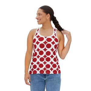 Women&#39;s Red Mod Circle Tank Top - White or Black Pattern