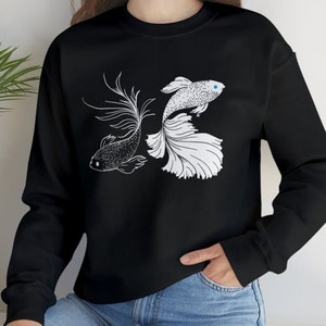 Black And White Betta Fish Sweatshirt / Strongest Anime Inspired Sweatshirt / Siamese Fighting Fish Anime Shirt / SatoSugu Long Sleeve Shirt