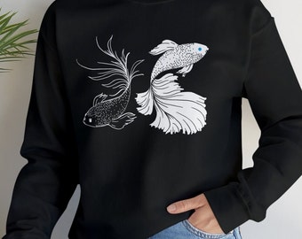 Black And White Betta Fish Sweatshirt / Strongest Anime Inspired Sweatshirt / Siamese Fighting Fish Anime Shirt / SatoSugu Long Sleeve Shirt