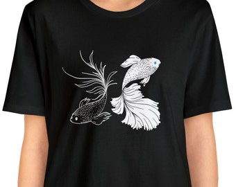 Black And White Betta Fish Shirt / Strongest Anime Inspired T-Shirt / Siamese Fighting Fish Anime Shirt / SatoSugu Shirt
