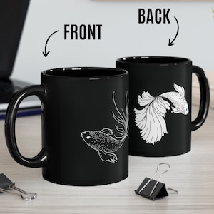 Black And White Betta Fish 11oz Black Mug / Strongest Anime Inspired / Siamese Fighting Fish Coffee Mug / SatoSugu Mug / Anime Coffee Mug