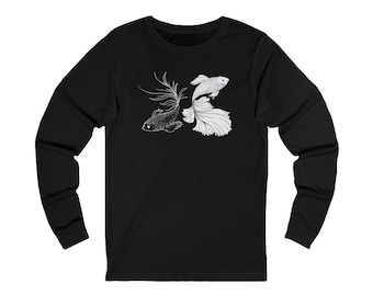 Black And White Betta Fish Long Sleeve Shirt / Strongest Anime Inspired T-Shirt / Siamese Fighting Fish Anime Shirt / SatoSugu Shirt / Beta