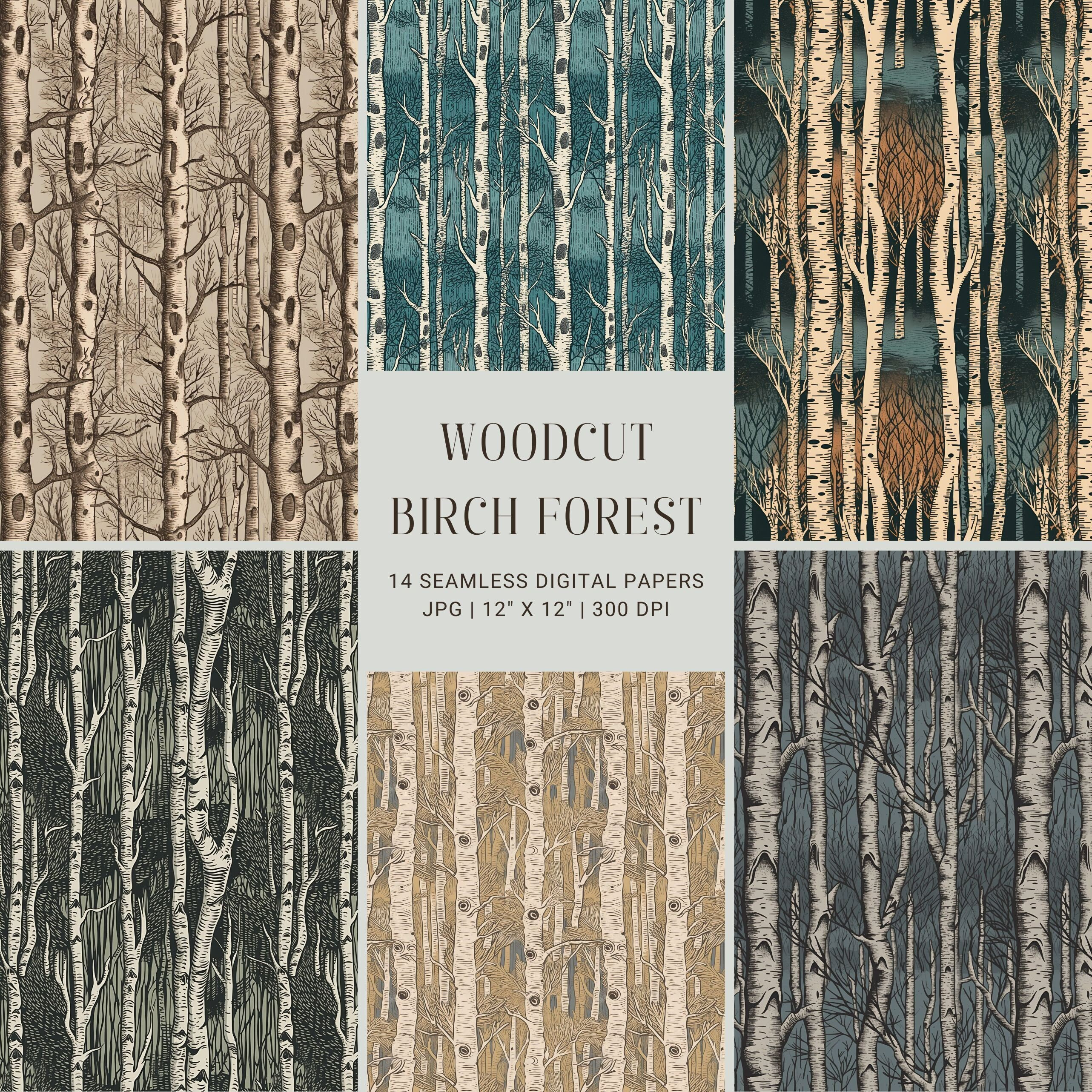 Woodcut Birch Forest - Seamless Pattern, Woodcut Birch Forest ...
