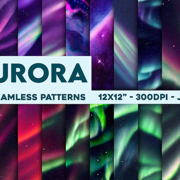 20 Aurora seamless digital patterns, digital paper, scrapbooking materials, high quality digital art