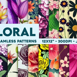 20 patrones digitales florales sin costuras, papel digital, materiales para álbumes de recortes, arte digital de alta calidad