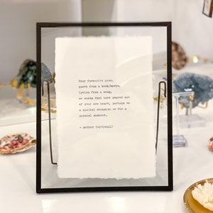 Custom typewriter print on handmade cotton paper custom poem personalised hand typed quote custom inspirational quote poem song black frame