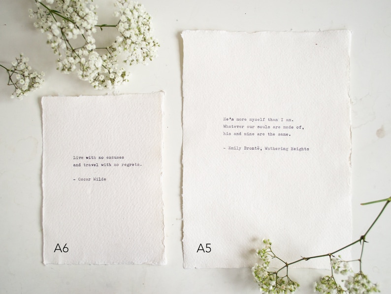 Custom typewriter print on handmade cotton paper custom poem personalised hand typed quote custom inspirational quote poem song vows No frame