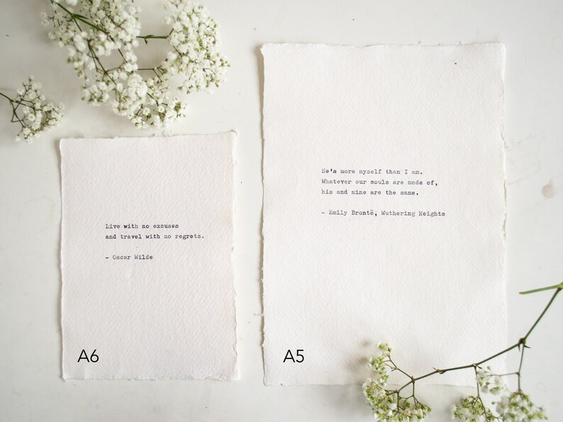 Custom typewriter print on handmade cotton paper custom poem personalised hand typed quote custom inspirational quote poem song vows image 7