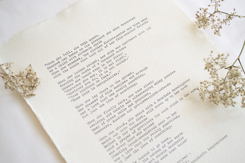 Custom typewriter print on handmade cotton paper custom poem personalised hand typed quote custom inspirational quote poem song vows image 8