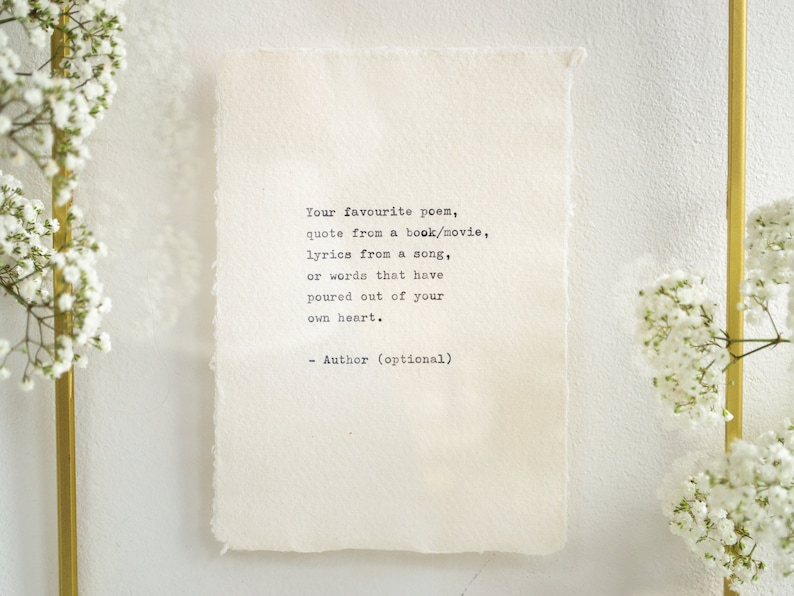 Custom typewriter print on handmade cotton paper custom poem personalised hand typed quote custom inspirational quote poem song vows image 3