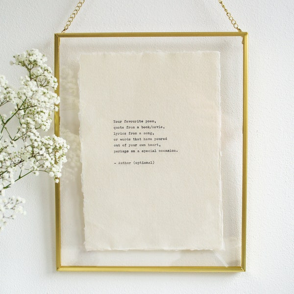 Custom typewriter print on handmade cotton paper custom poem personalised hand typed quote custom inspirational quote poem song vows