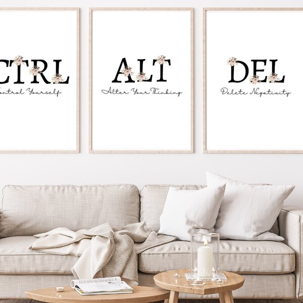 Ctrl Alt Delete Sign, Ctrl Yourself Alt Thinking Del Negativity, Positive Thinking Sign, Instant Digital Print