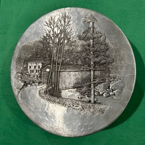 RARE Wendell August Forge 9” Round Lidded Box with Rural Scenery
