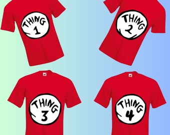 T-shirt personalizzate per bambini Thing 1, Thing 2, Thing 3 / dr seus / cat n the hat /