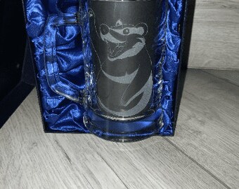 Personalised Glass Tankard (pint and half)- with badger on it / christmas gifts / personalised gifts / gifts for him