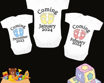 Baby Announcement baby vest/onsie / add month and year / new baby/ new arrival/ gender reveal/ special gifts