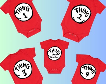 Canotte per bambini personalizzate Thing 1, Thing 2, Thing 3 / onsie / dr seus / cat n the hat /