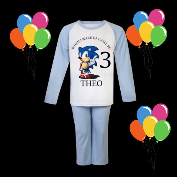 Personalised Childrens Sonic When I Wake Up/ Pyjamas any wording /custom kids pjs/personalised pjs/football pjs /childrens birthday pjs