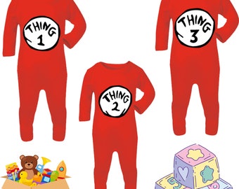 Thing 1, Thing 2, Thing 3 personalised baby grows/sleepsuits / dr seus / cat n the hat /