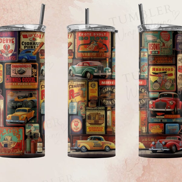 Car Vintage Skinny Tumbler 20Oz - classic car tumbler wrap, car tumbler, retro tumbler, vintage tumbler, sublimation designs, retro tumbler