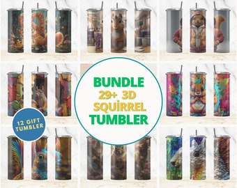 3D Bundle Squirrel Tumbler Wrap Design Squirrel Fantasy Rainbow Body Aura 20 oz Skinny Tumbler 3D Squirrel with Flowers 20 oz Skinny Tumbler