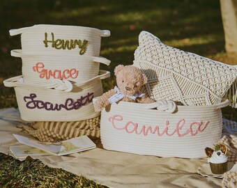 Personalized Name Gift Basket, Custom Baby Shower Basket, Custom Pet Gift Basket, Storage Basket, Baby Gift, Handmade Gift Basket with Name