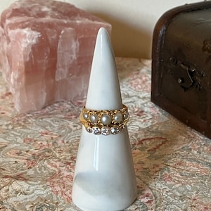 Antique 9K Gold Pearl Half Hoop Engraved Ring