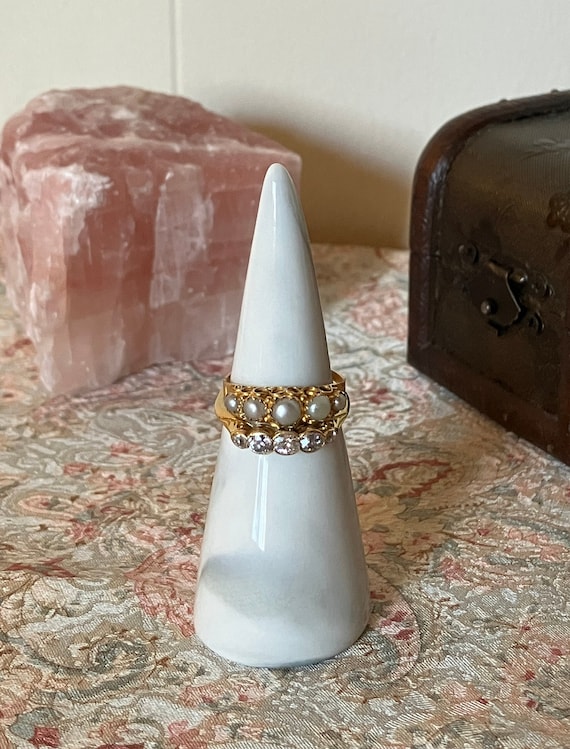 Antique 9K Gold Pearl Half Hoop Engraved Ring