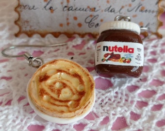 Boucles d'oreilles pendantes crêpes et Nutella