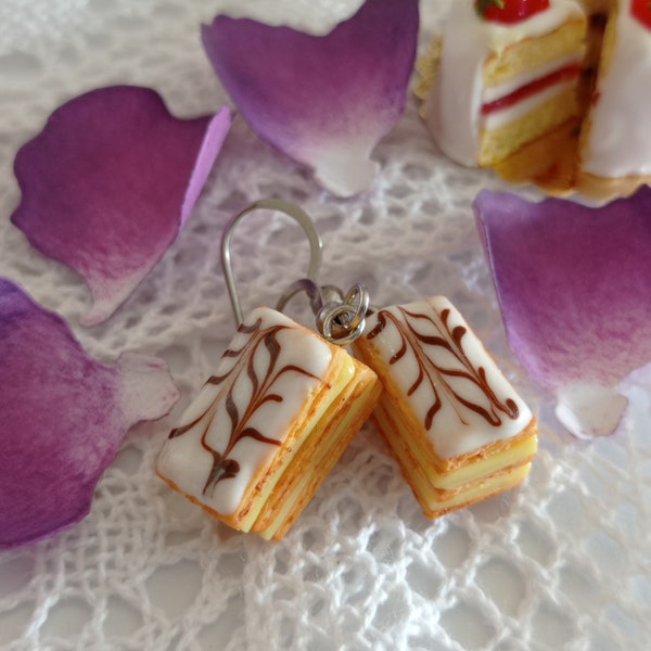 Boucles d'oreilles pendantes millefeuille pâte polymère