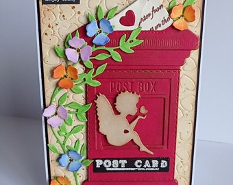 Carte fait main, avec du relief, douce, romantique, angélique, fleurie, toute en tendresse.