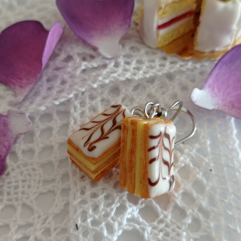 Boucles d'oreilles pendantes millefeuille pâte polymère imagem 4