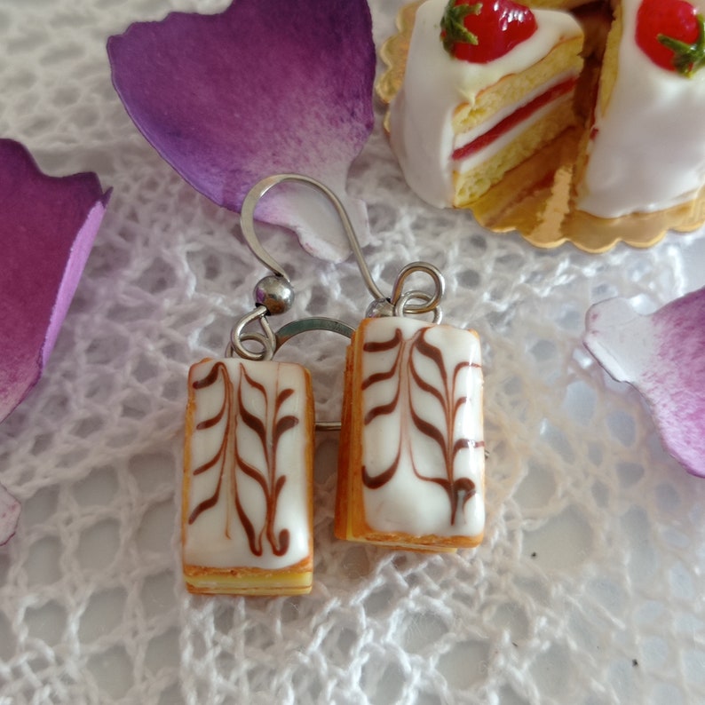 Boucles d'oreilles pendantes millefeuille pâte polymère imagem 5