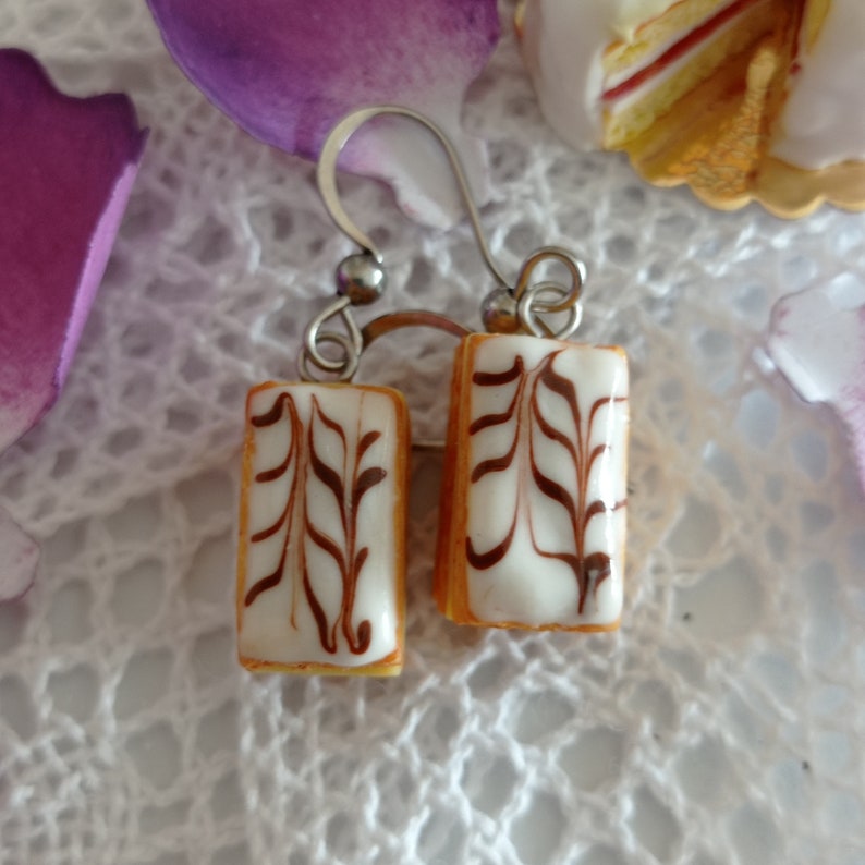 Boucles d'oreilles pendantes millefeuille pâte polymère imagem 6